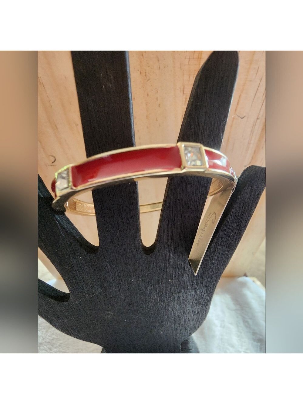 STUNNING Sequin™ Red Enamel & Crystal Hinged Bangle Bracelet NWT